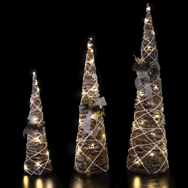 3 LED Lighted Pine Berries Cone Christmas Tree Decorations 39.25"