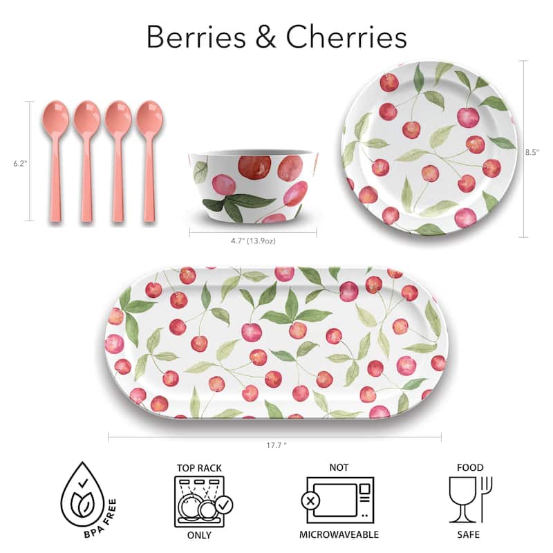 Abode Homewares Berries & Cherries Melamine Dessert Bowl - Multicolor - 4.7" x 2.4" - Set of 6