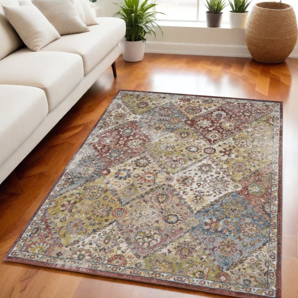 Calar Power Loomed Distressed Floral Traditional Stain Resistant Area Rug By HomeRoots - 87' X '63' X '0.5