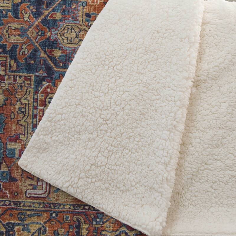 Premium Machine Washable Traditional Persian Sherpa Throw Blanket