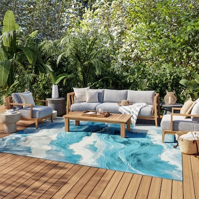 Nourison Color Splash Indoor/Outdoor Blue Abstract Area Rug
