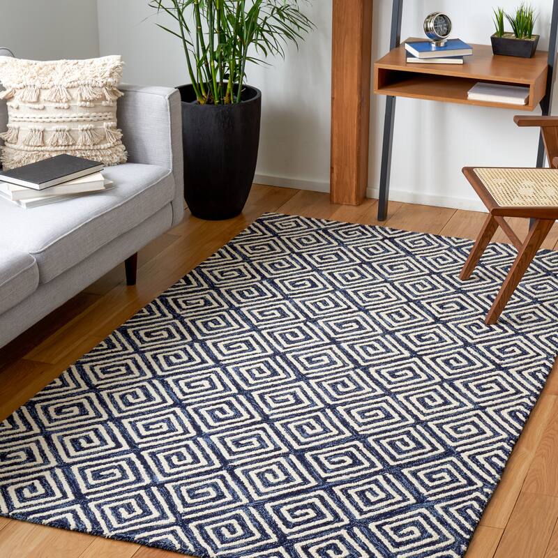 SAFAVIEH Handmade Metro Wencke Geometric Wool Rug - 8' x 10' - Navy/Ivory