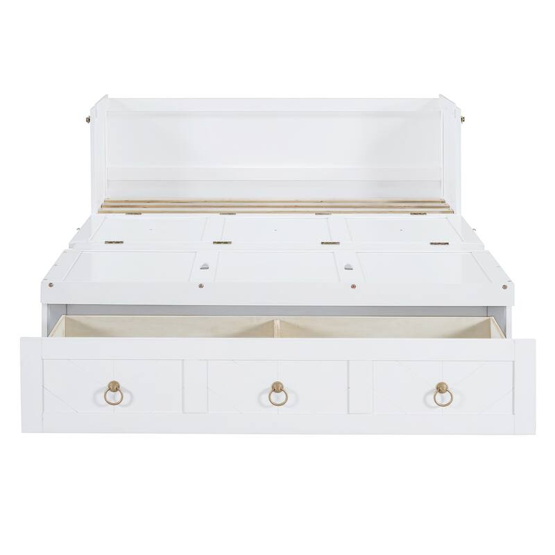 Space-Saving Full Murphy Bed with USB Port, Power Outlets & Large Drawer - Convertible Cabinet Design