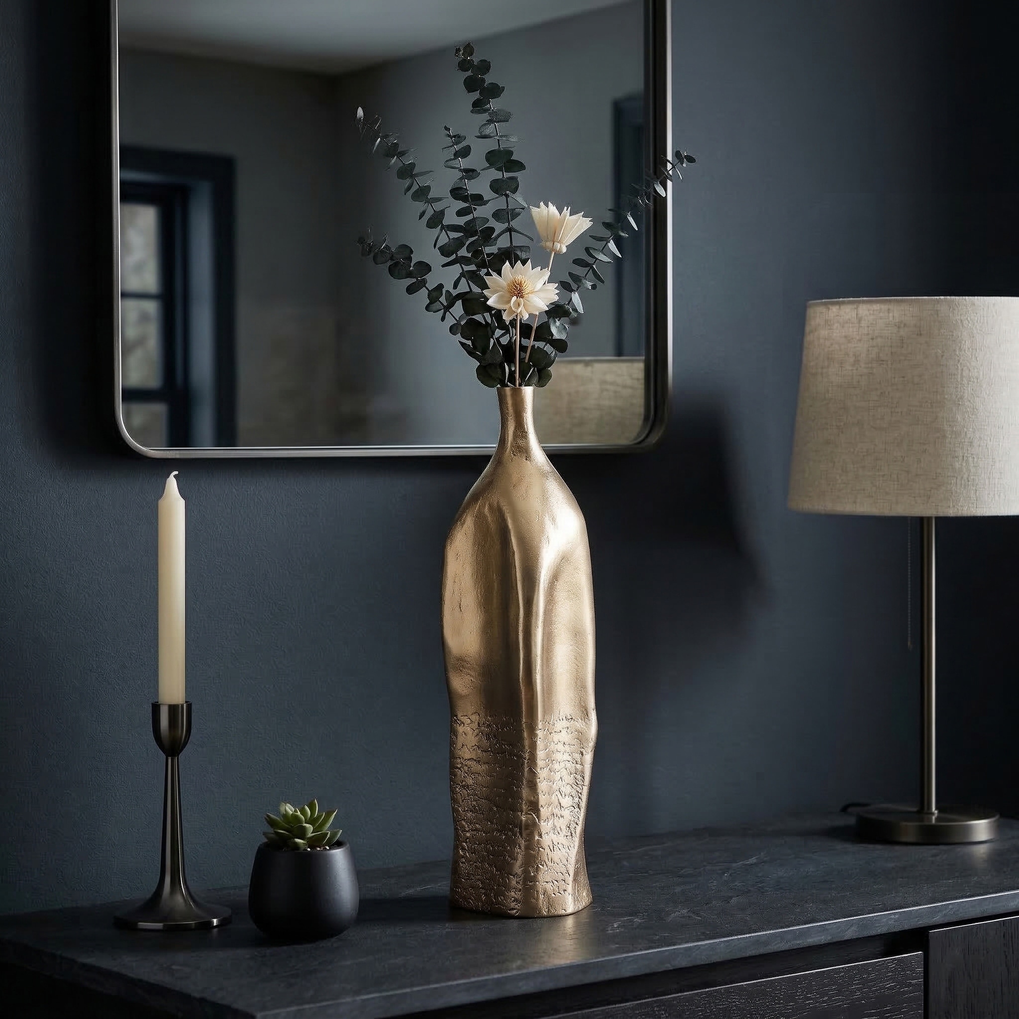 Decorative Vase - Gold Metal Modern Small Textured, 20 in.