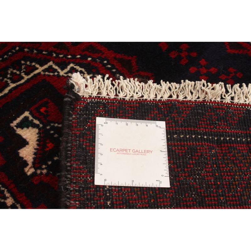 Hand-knotted Rizbaft Navy, Red Wool Rug - 3'4 x 6'1/3'4" x 6'1"