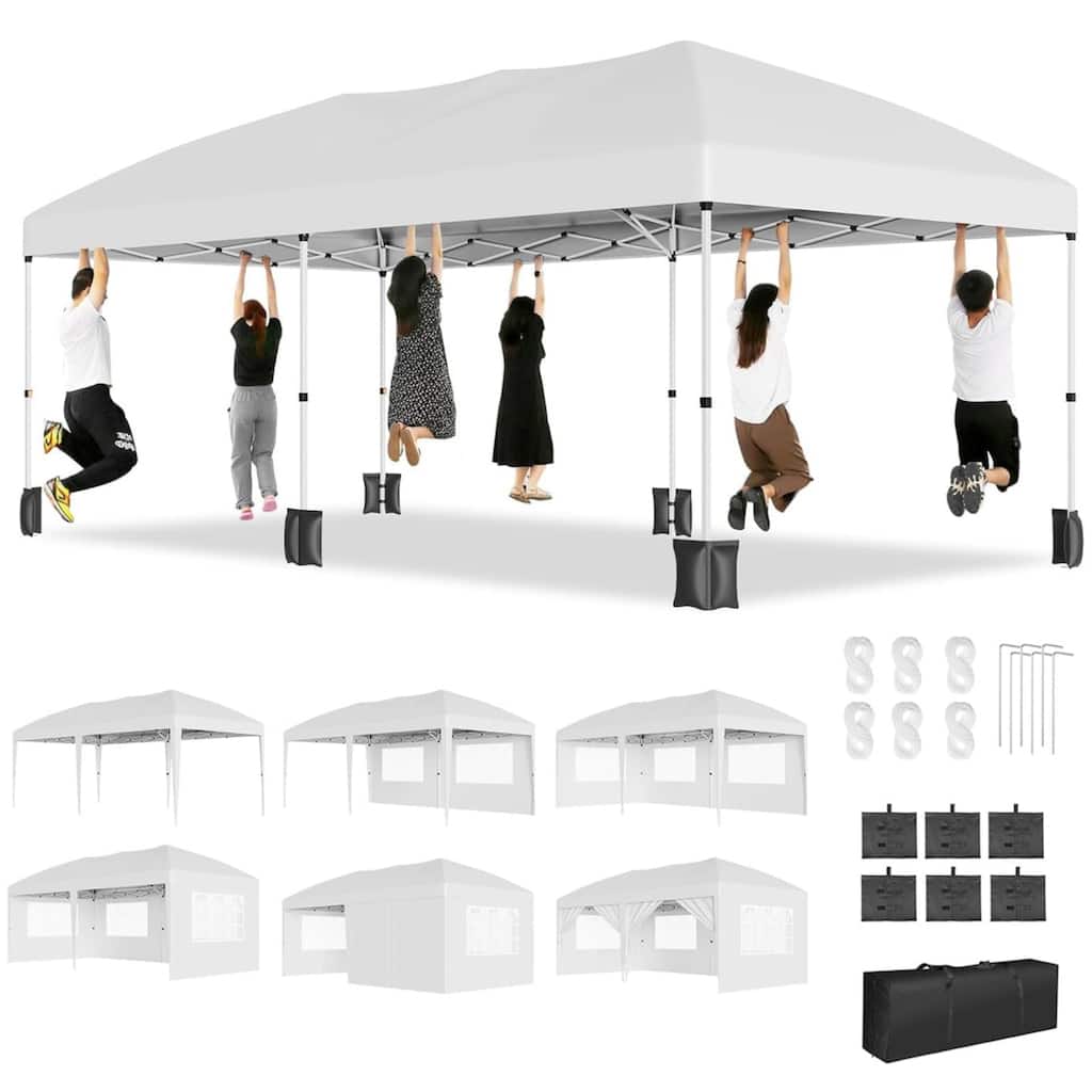 10X20 Ft Instant Waterproof Portable Pop-Up Canopy Tent with 4 Sidewalls for Outdoor Camping, Beach, Backyard