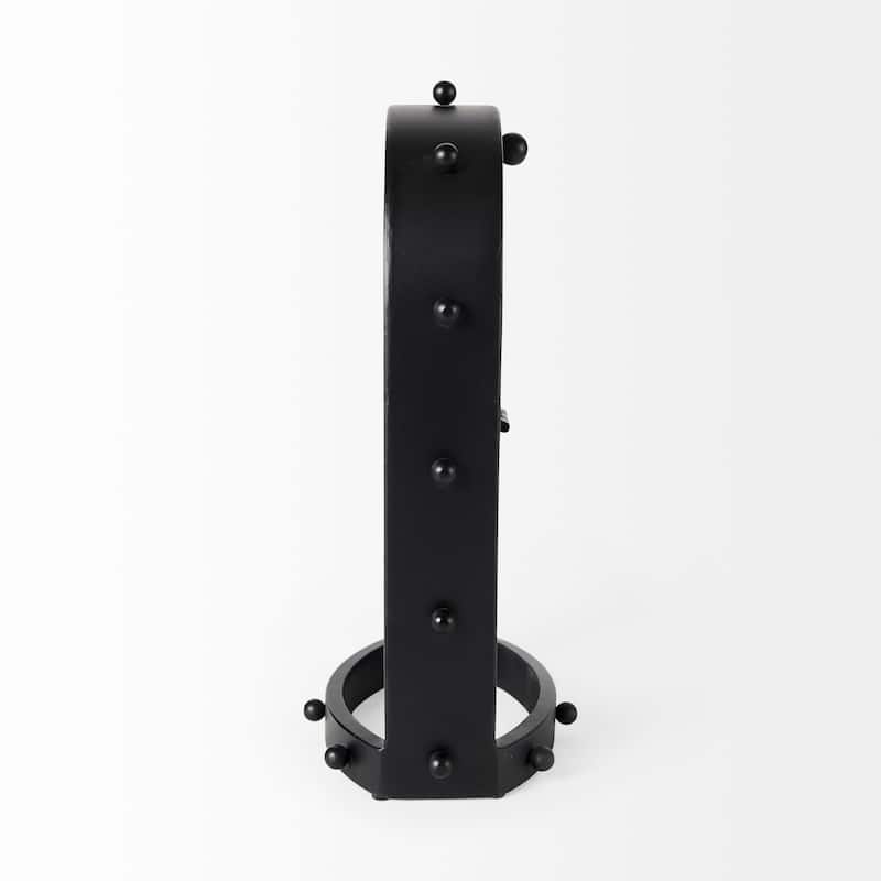 Marian Tall Black Metal Studded Table Clock - 7.4"W x 5.7"D x 12.9"H
