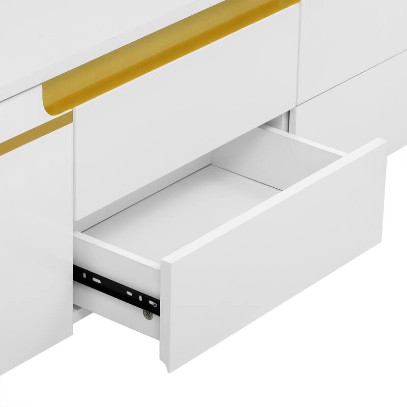 Modern Media Storage Console TV Stand with 4 Drawers & Metal Legs