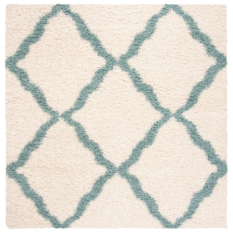SAFAVIEH Dallas Shag Hacer Trellis 1.5-inch Thick Rug - 6'  x  6' - Ivory/Seafoam - Runner/Square