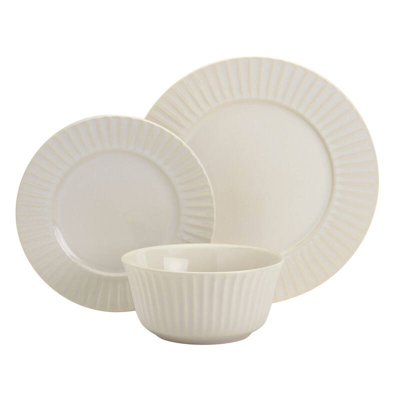 Tabletops Gallery Richmond Collection- 12 Piece Stoneware Embossed Dinnerware Set in Ivory