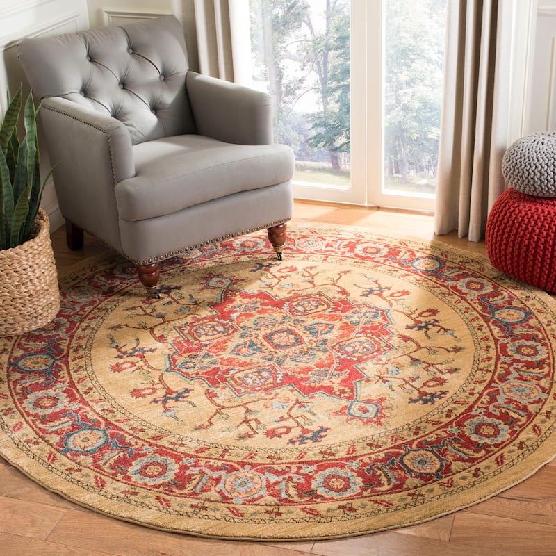 SAFAVIEH Mahal Beverley Traditional Grandeur Red/ Natural Rug - 11' Round - Red/Natural