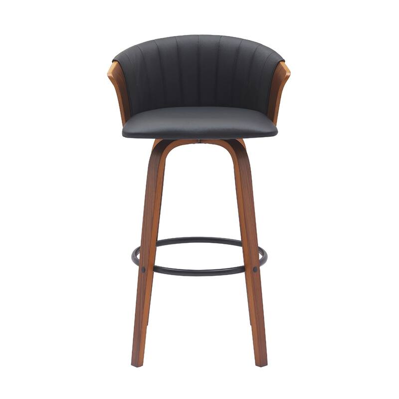 Faux Leather Swivel Counter Height Stool with Solid Wood Frame, Arms and Footrest