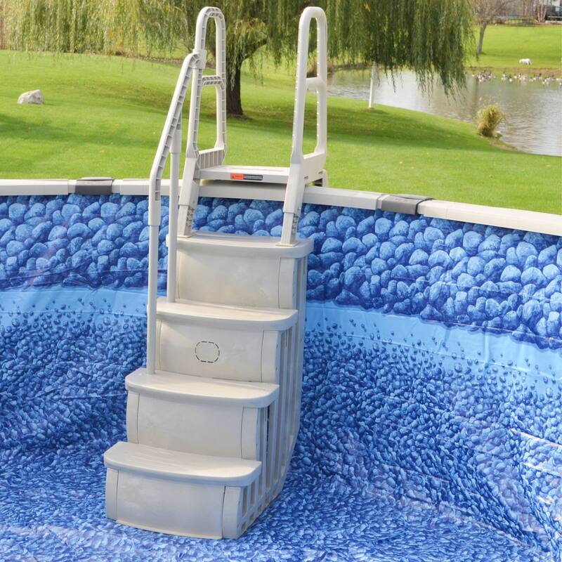 Main Access 48-54 Inch Adjustable Above Ground Swimming Pool Smart Step and Ladder Entry System with Handrails, Taupe - 86