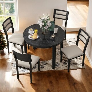 5-Piece Extendable Round Dining Table Set With 4 Upholstered Chairs for ...