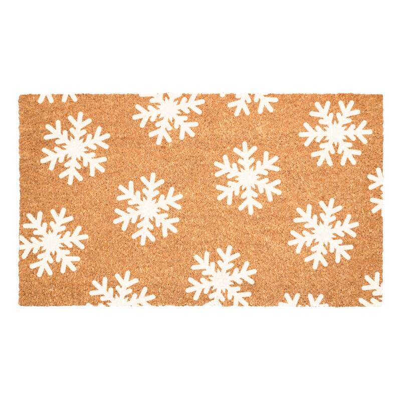 HomeRoots 17" X 29" Brown And White Christmas Snowflake Outdoor Coir Door Mat - 17.00' X '29.00