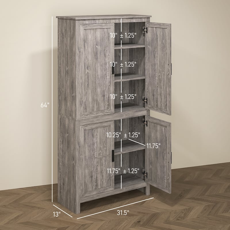 Particleboard Kitchen Storage Cabinet with Adjustable Shelves - 31.25" L x 13" W x 64" H