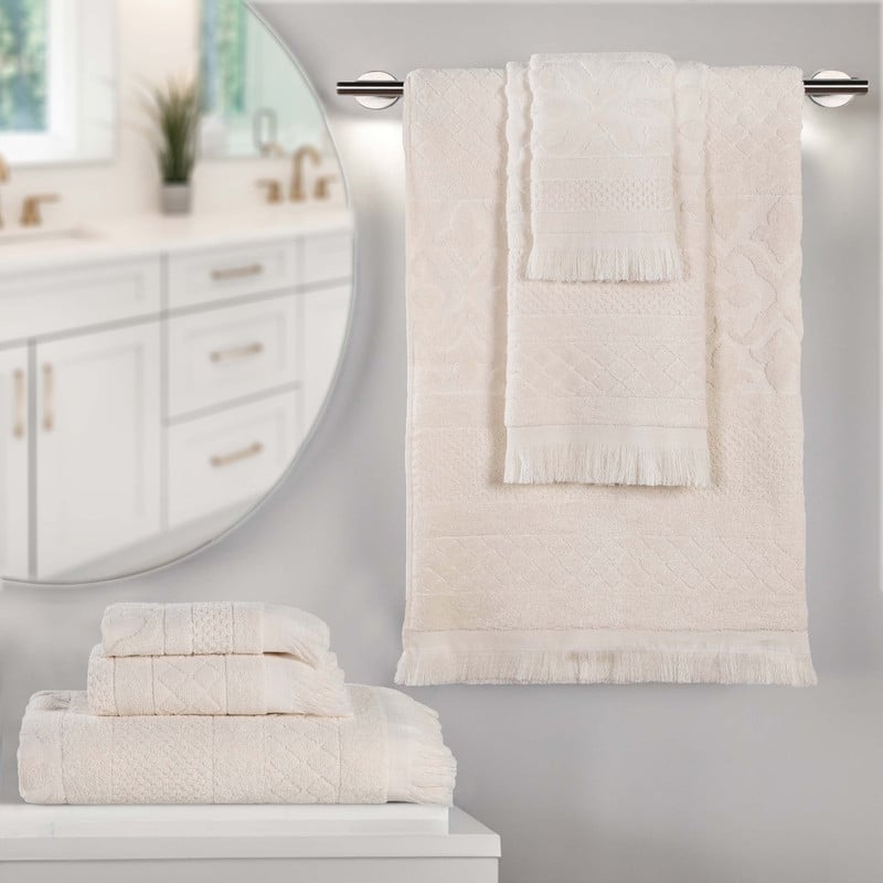 Superior Rolla Cotton Geometric Jacquard Plush Soft 6 Piece Towel Set