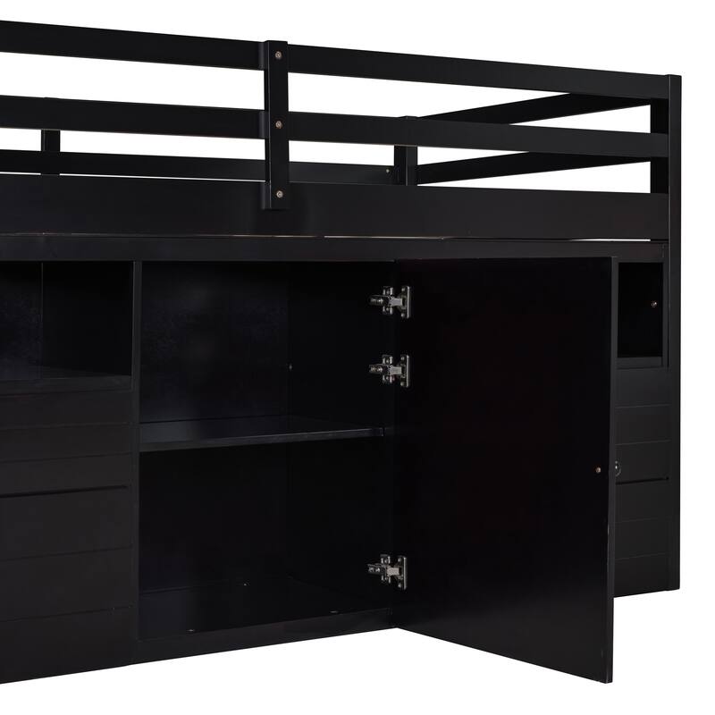 Twin Size Loft Bed with 4 Drawers, Underneath and Shelves Bed
