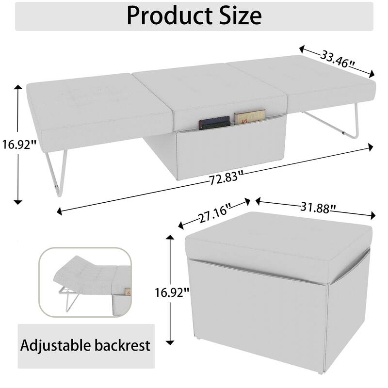 Convertible Sofa Bed, 4 in 1 Multi-Function Folding Ottoman Sleeper Bed - White