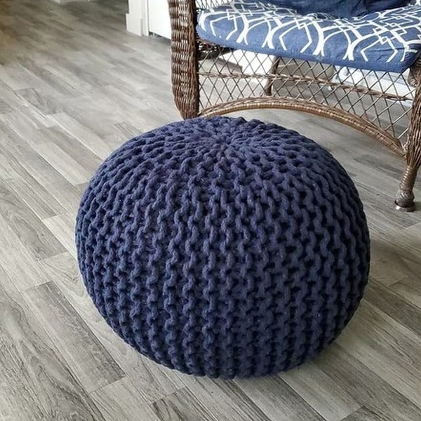 Lychee knitted cotton clearance round pouf ottoman