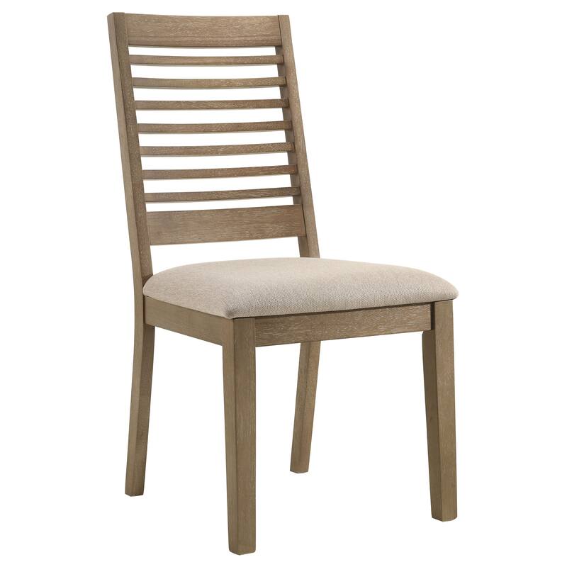 2pc Set Farmhouse Style Washed Fabric Ladder Back Dining Side Chair Wooden