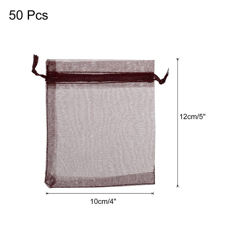 50pcs Organza Bags Drawstring Favor Pouches Sheer Mesh Bag for Wedding - Coffee - 4 inch x 5 inch