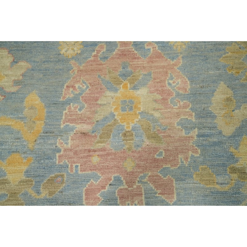 Vegetable Dye Blue Oushak Turkish Area Rug, Floral Geometric Carpet - 10' 0'' X 8' 5''