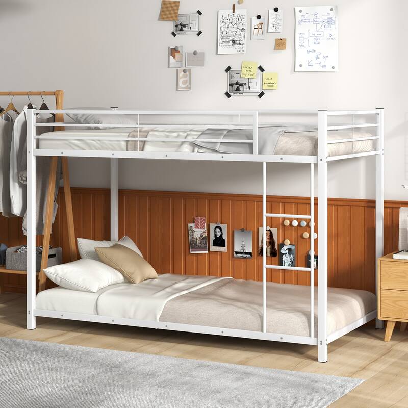 Gymax Twin Over Twin Bunk Bed Frame Platform W/Guard Rails & Side