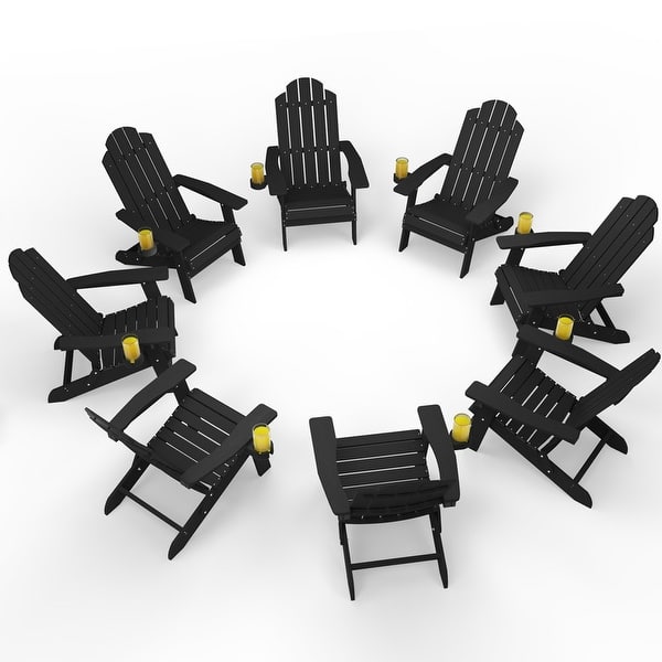 slide 2 of 60, WINSOON All Weather HIPS Outdoor Folding Adirondack Chairs Set of 8 Black x 8