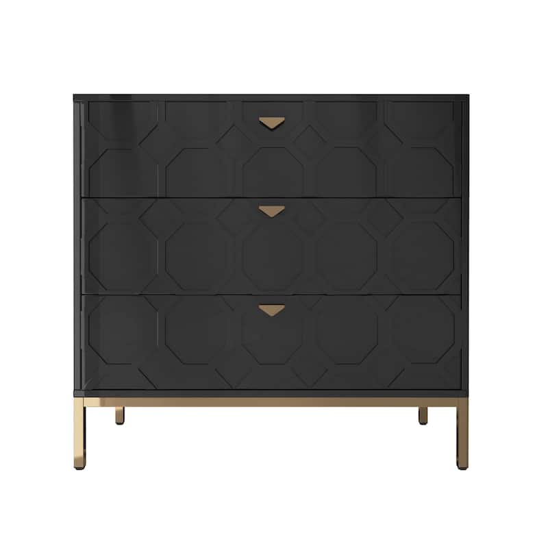 Clihome Modern Wooden Glossy 3-Drawer Storage Chest