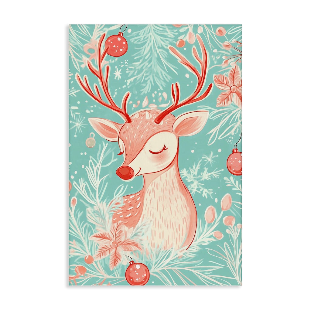 Stupell Pink & Blue Vintage Reindeer Canvas Wall Art Design By Arlington Prints