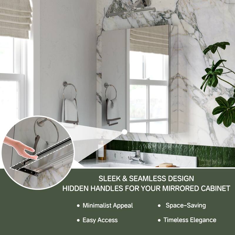 24x30 in Mirrored Medicine Cabinet, Tri-View, Right Swing, Recessed/Surface, Copper-Free, Blum Soft-Close, Chrome