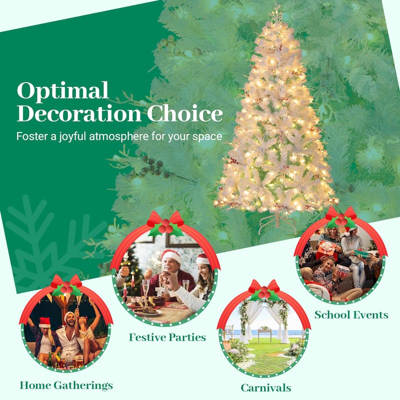 Costway 6 FT Pre-lit Artificial Christmas Tree with 599 Branch Tips & - Peacock Blue & White