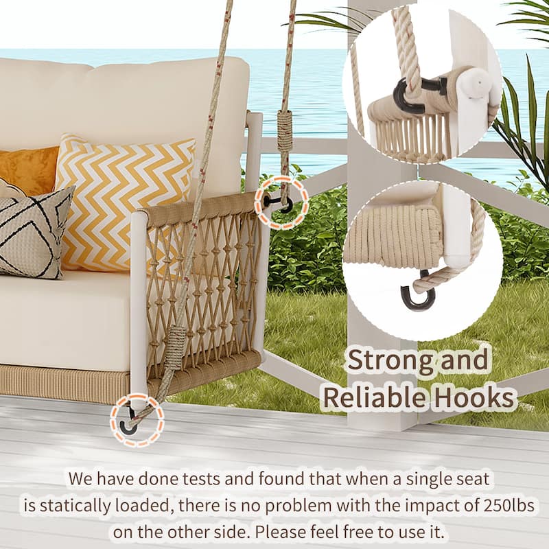 Woven Rope Outdoor Swing Sofa with Soft Cushions