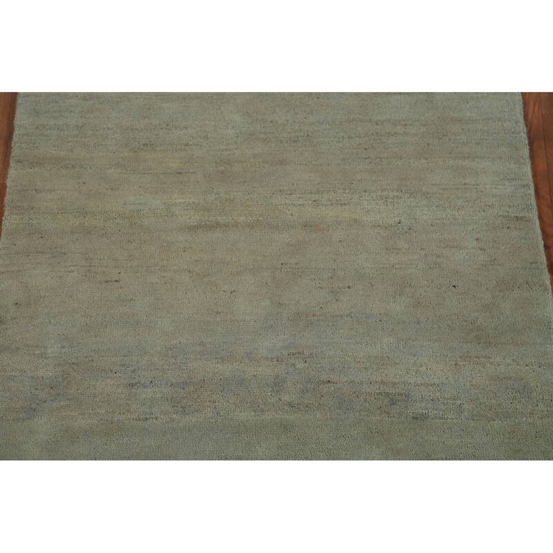 Gabbeh Modern Foyer Rug Green Hand-Knotted Wool Carpet - 2'8"x 4'1"