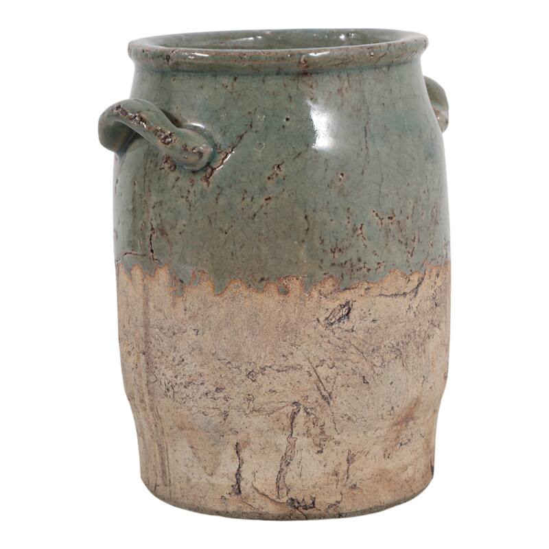 Ceramic Table Vase Rustic Handles Textured Artisan Decorative Accent