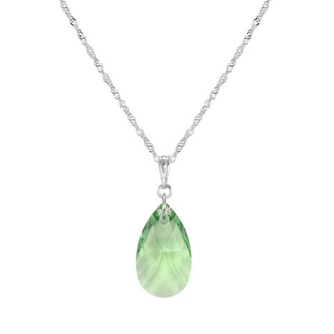 Handmade Jewelry by Dawn Small Green Pear Crystal and Sterling Silver Necklace (USA)