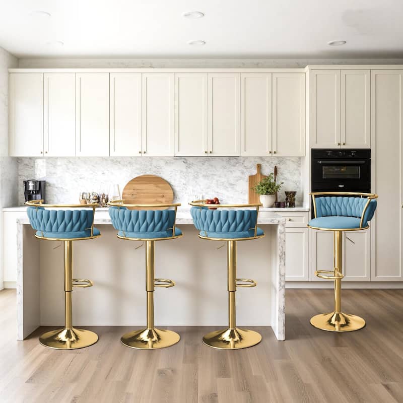 4 Set Modern Velvet Adjustable Swivel Bar Stools with Metal Frame