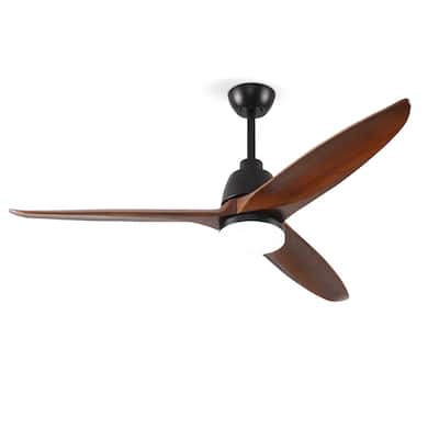 Hot sales 52 Inch Black Ceiling Fan With 3 Color Dimmable 5 Solide Wood Blades Remote Control Reversible DC Motor With Led Light