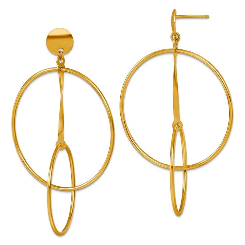 Curata Solid 18k Yellow Gold Italian 54x32mm Double Circle Statement Post Earrings