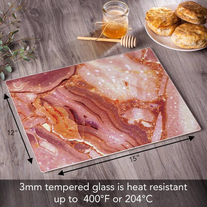 Blush Marble Print 3mm Heat Tolerant Tempered Glass Cutting Board 15” x 12” Manufactured in the USA Dishwasher Safe