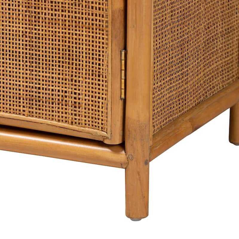 Paloma Arched Rattan Accent Cabinet with Shelves - Handwoven Cane Unit with Door, Boho Chic Furniture for Living Room