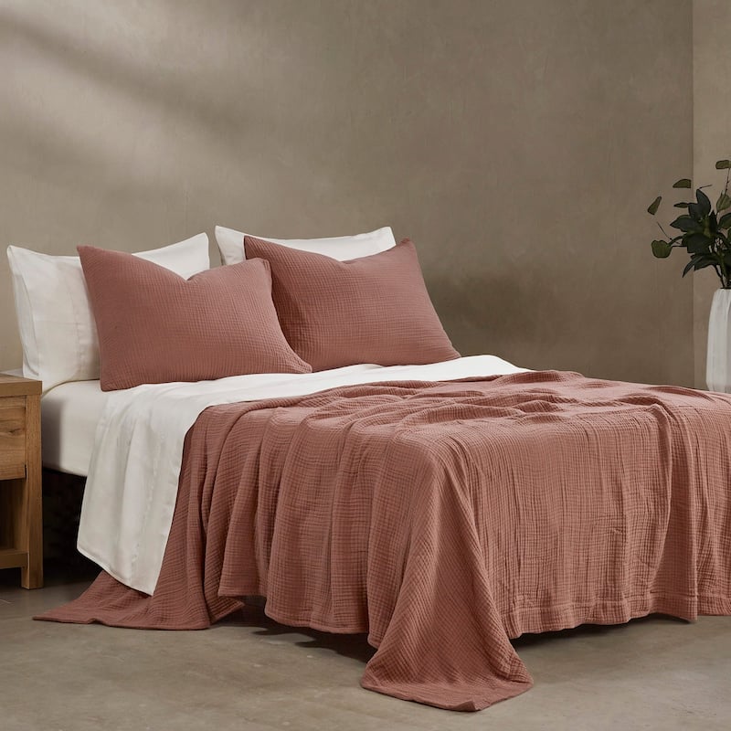 HiEnd Accents 100% Cotton Voile Muslin Gauze Soft and Lightweight 3 Piece Blanket Set - Twin - Clay
