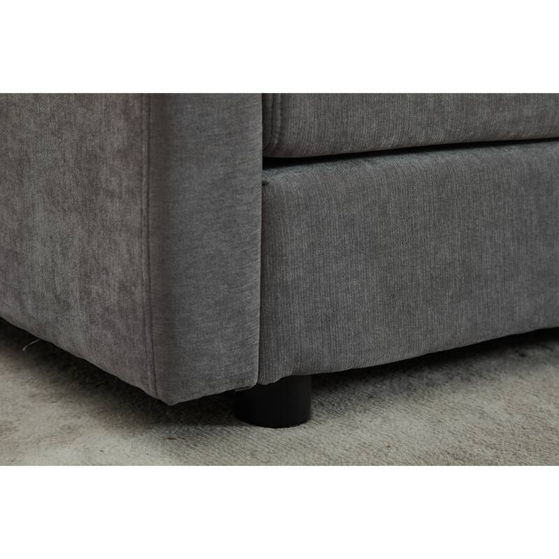 L-Shaped Modular Sectional Sofa with Removable Ottoman, Chenille Upholstered 3-Seater Sofa, Deep Seat Sofa with Pillows