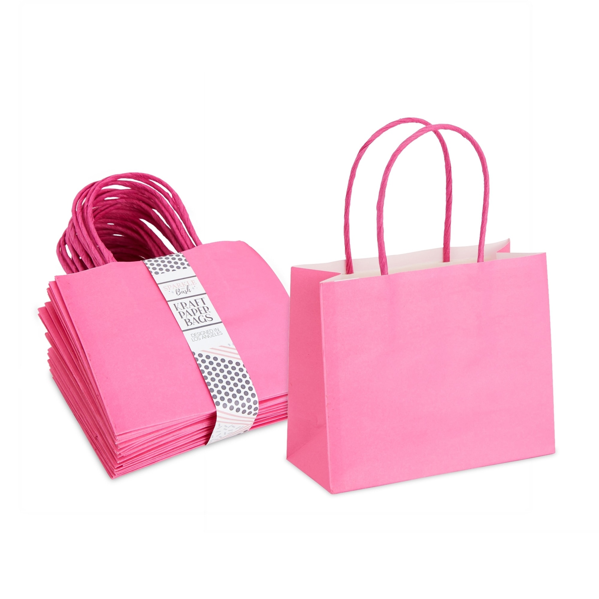 Sparkle and Bash 50 Pack Mini Pink Gift Bags with Handles, Bulk Kraft Party  Favor Bags (6 x 5 x 2.5 In)