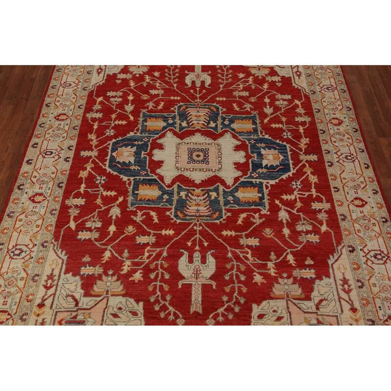 Geometric Heriz Serapi Vegetable Dye Area Rug Handmade Wool Carpet - 6'11"x 10'1"