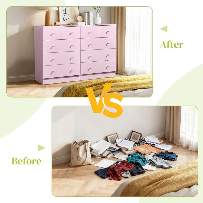 5-Drawer Dresser For Bedroom And Chest Of Drawers With Sturdy Construction Wood Storage Organizer For Closet