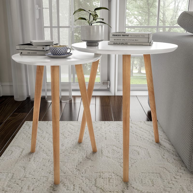 Nesting End Tables Mid-Century Modern Wood Contemporary Accent Tables with Circular Top by Lavish Home
