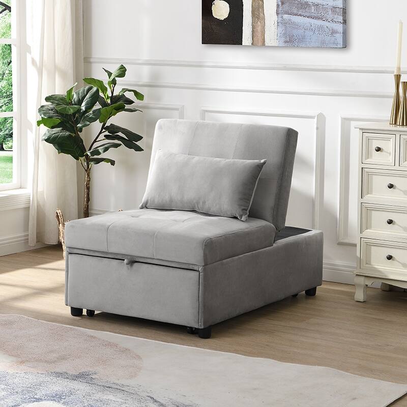 39.8" Single Folding Ottoman Sofa Bed with Adjustable Back and Pillows for Living Room - Grey