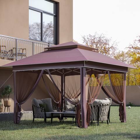 Outsunny 12' x 12' Pop Up Canopy Sun Shade Instant Tent Folding with Mesh Sidewall Netting, 3-Level Adjustable Height